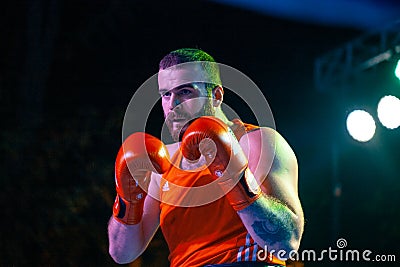 Tsotne Rogava versus Guevara Charon during Boxing match between national teamsÂ UKRAINE - ARMENIA Editorial Stock Photo